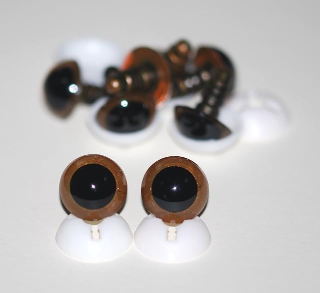 celloexpress Pack of 4 Pairs - GLASS LIKE Light Brown Eyes with Plastic Backs - 18mm - Safety Eyes for Soft Toy or Teddy Bear Making