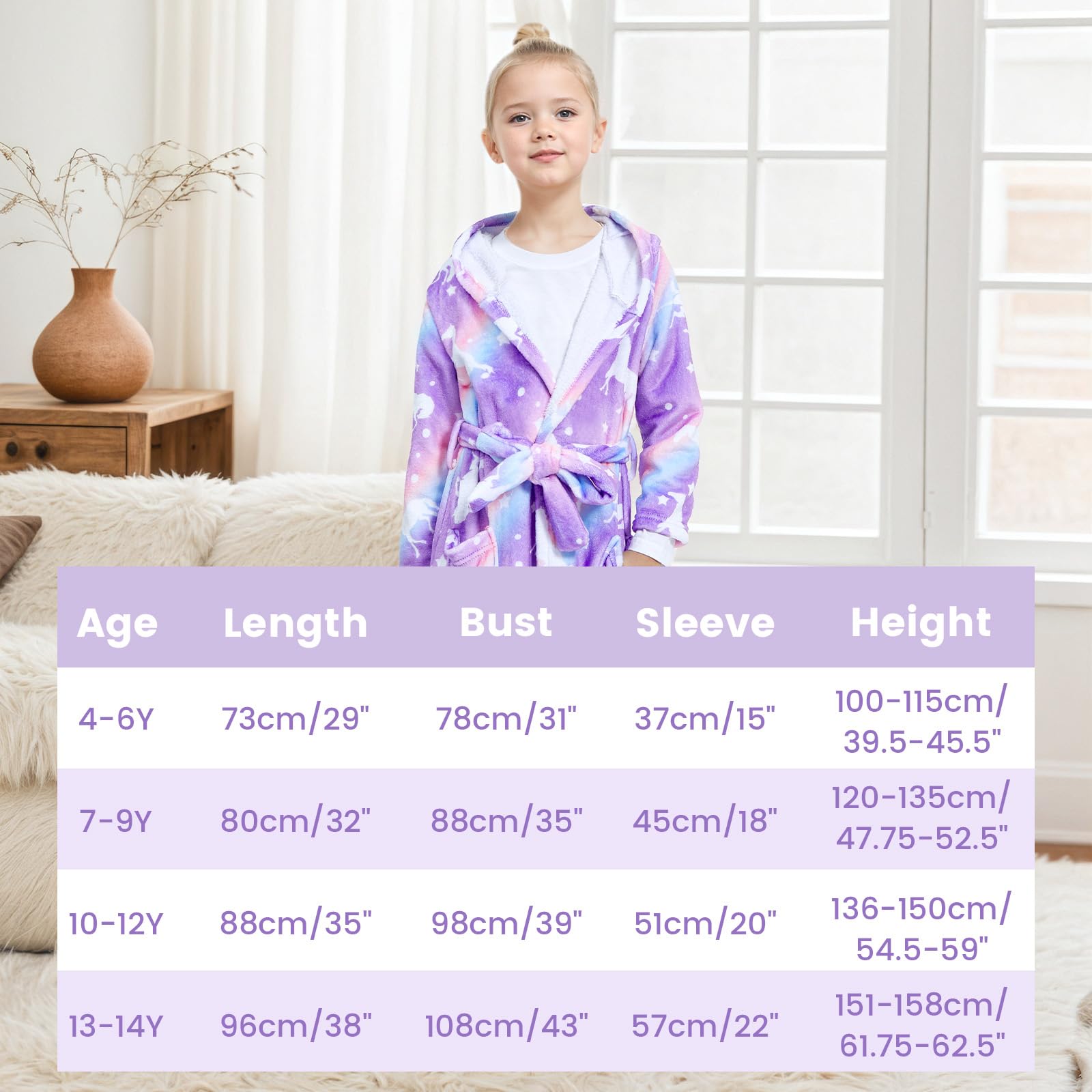 WYTbaby Peignoir à capuche en polaire douce pour enfants de 4 à 14 ans