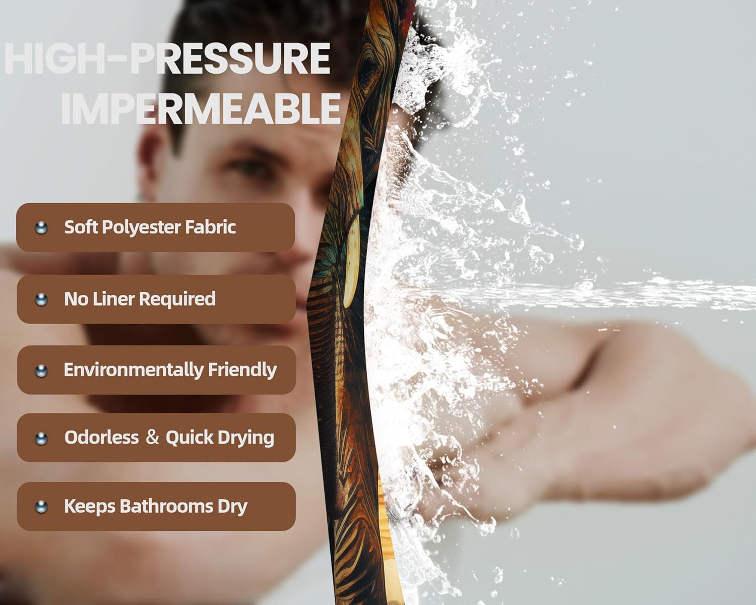 Elephant Shower Curtain, African Wild Animal Shower Curtains for Bathroom Decor Africa Safari Sunset Ocean Bath Curtain Set, Waterproof Fabric with Hooks (70''W x 72''L)