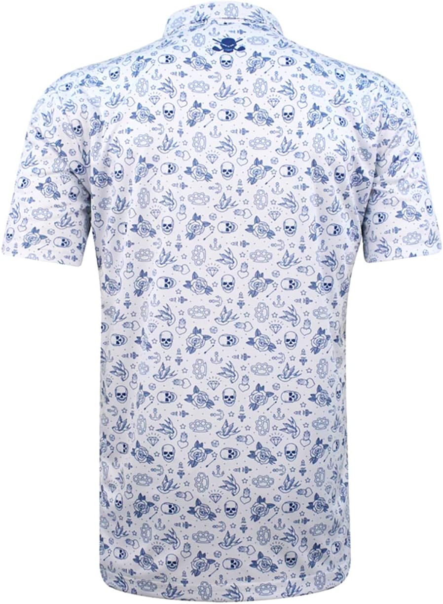 Tattoo Golf Mens White Tattoo Flash Cool-Stretch Golf Shirt in X-Large