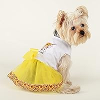 Vista 3 de Vestido de encaje para perro con girasol, bonito tutú para perros y gatos pequeños y medianos, amarillo, girasol