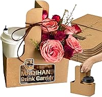 MAQIHAN 2-Cup Kraft Paper Drink Carrier with Handle - 12 Pack Disposable Coffee Cup Holders for Takeout Delivery Hot Cold Drinks (Brown)