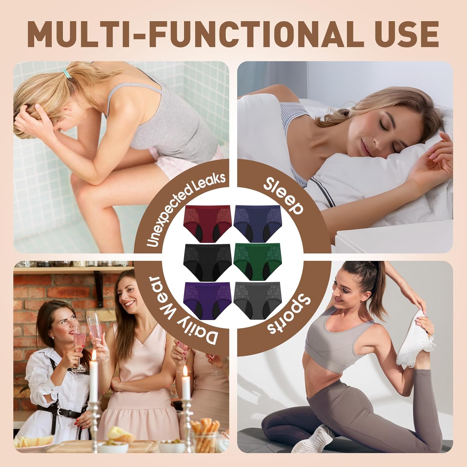 Incontinence Underwear for Women, Leak Proof Underwear for Women Washable & Reusable for Leakage Protective Panties(2XL, Pack of 6) - Image 8