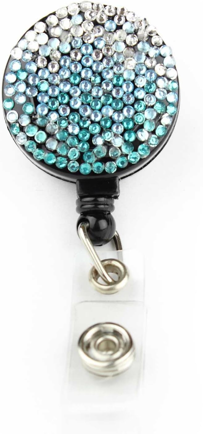 Waterfall Pull Reel Retractable ID Badge Holder with Rhinestones Blue