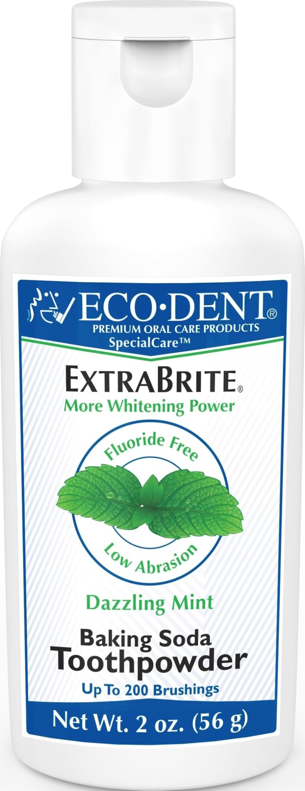 Eco-Dent ExtraBrite Baking Soda Tooth Powder, Mint โ SLS & Fluoride-Free Toothpaste Powder with Oxidizing Calcium Peroxide, Whitening Toothpaste Alternative + DailyRinse Single-Use Pack