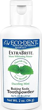 Eco-Dent ExtraBrite Baking Soda Tooth Powder, Mint SLS & Fluoride-Free Toothpaste Powder with Oxidizing Calcium Peroxide, Whitening Toothpaste Alternative + DailyRinse Single-Use Pack