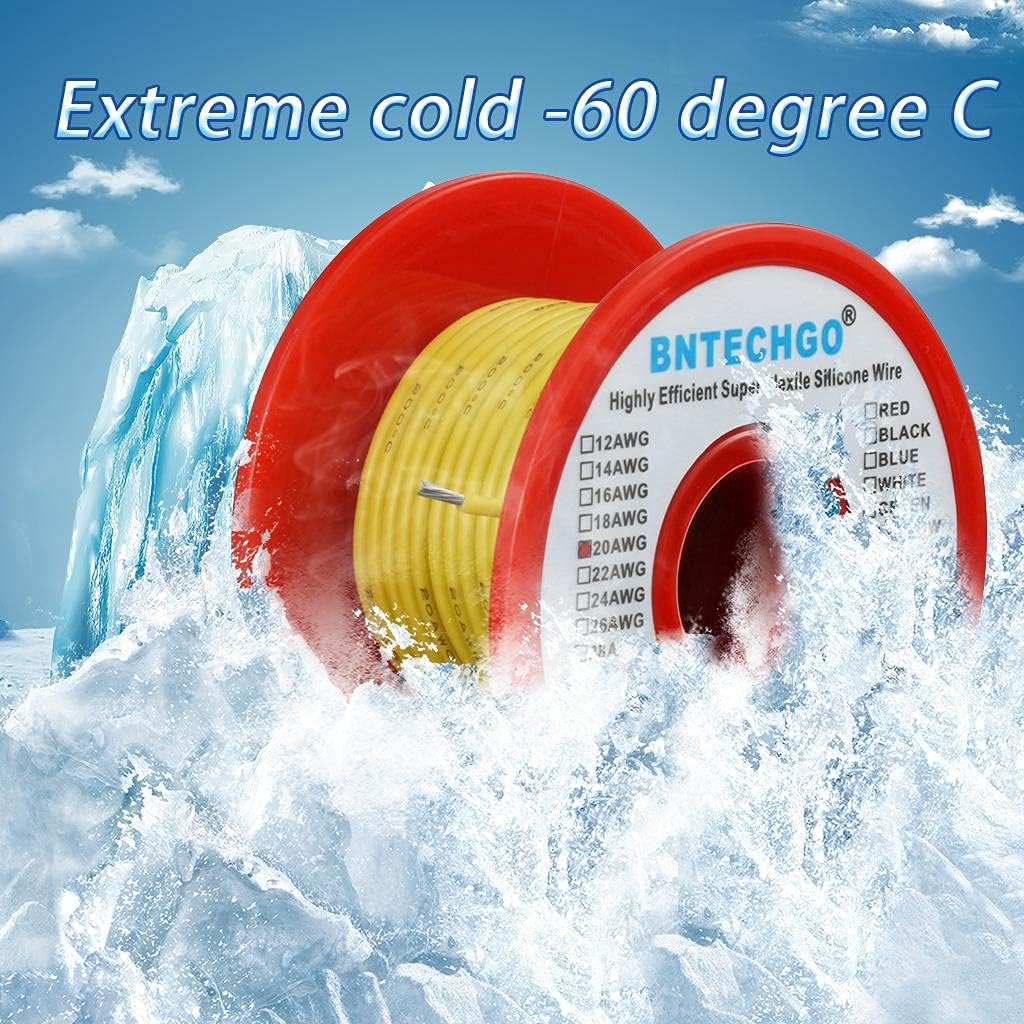 BNTECHGO 20 Gauge Silicone Wire Spool 50 ft Yellow Flexible 20 AWG Stranded Tinned Copper Wire - Image 4