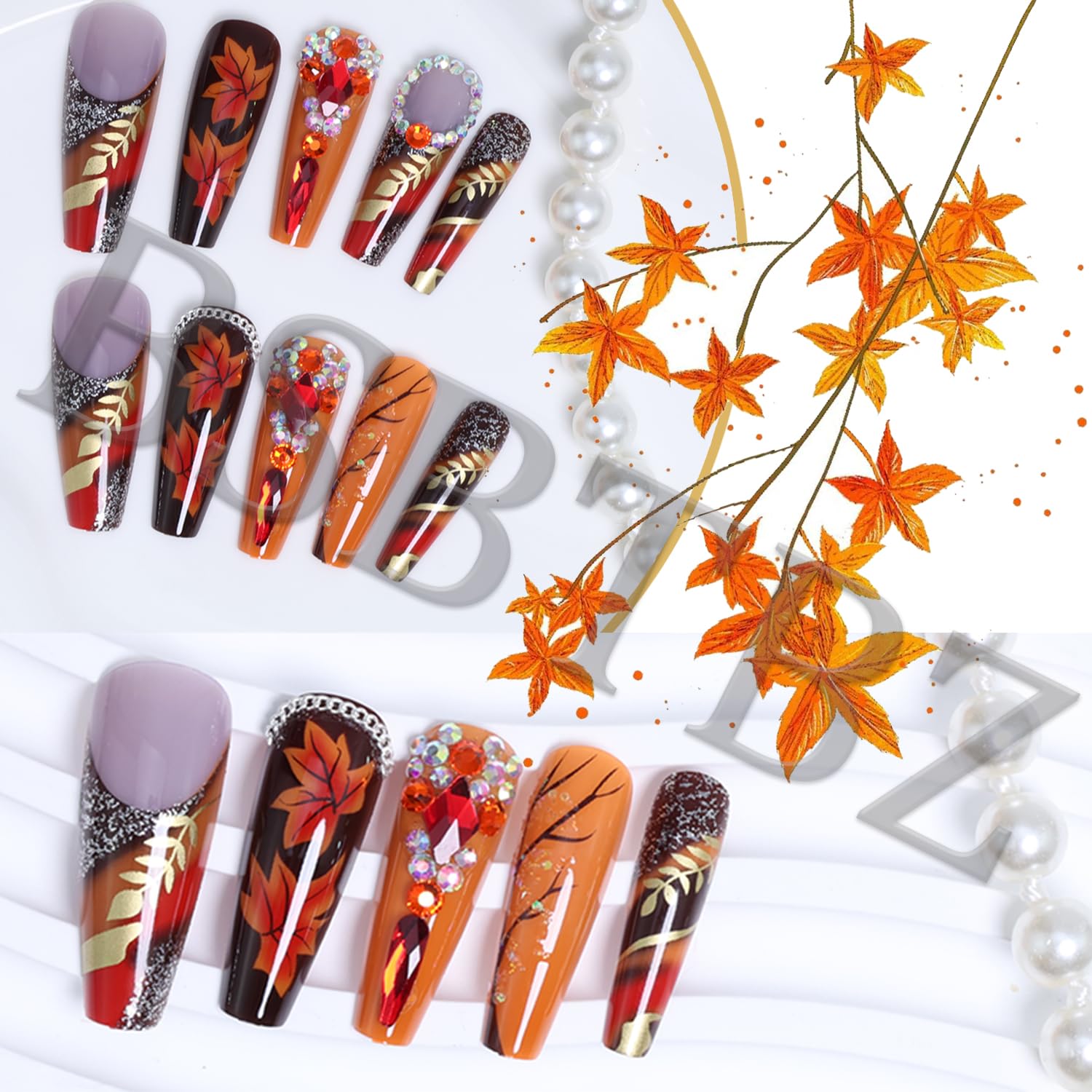 24 PCS Luxury Rhinestone Autumn Press on Nails - Image 4