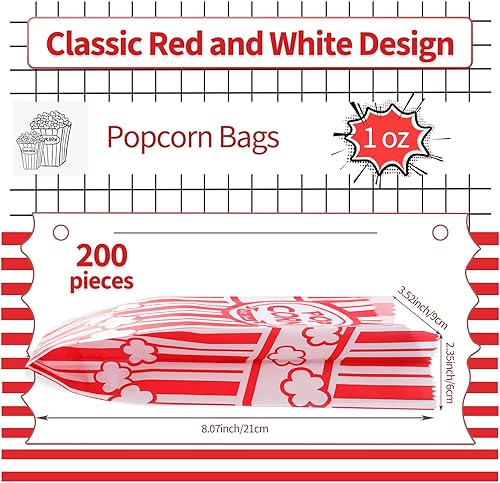 Miniatura 2 de VOISEN Bolsas de papel para palomitas de maíz, paquete de 200 bolsas de palomitas de maíz de 1 onza, porciones individuales, bolsa de palomitas de