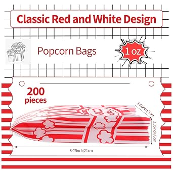 VOISEN Popcorn Bags, 200 Pack 1oz Popcorn Bags Individual Servings with 20 Pack Popcorn Boxes