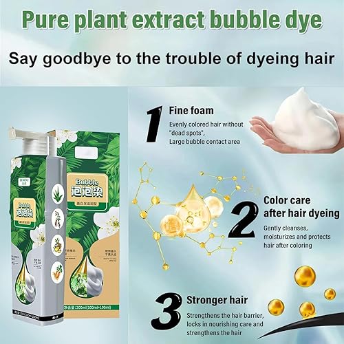 Miniatura 4 de Extracto de planta puro de 6.8 fl oz para tinte de burbujas de color de cabello gris, champú de tinte para el cabello de burbujas para plantas,