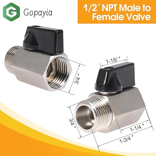 Miniatura 2 de Mini válvula de bola de 12" para sistema de drenaje de calentador de agua RV NPT macho a hembra 2 unids