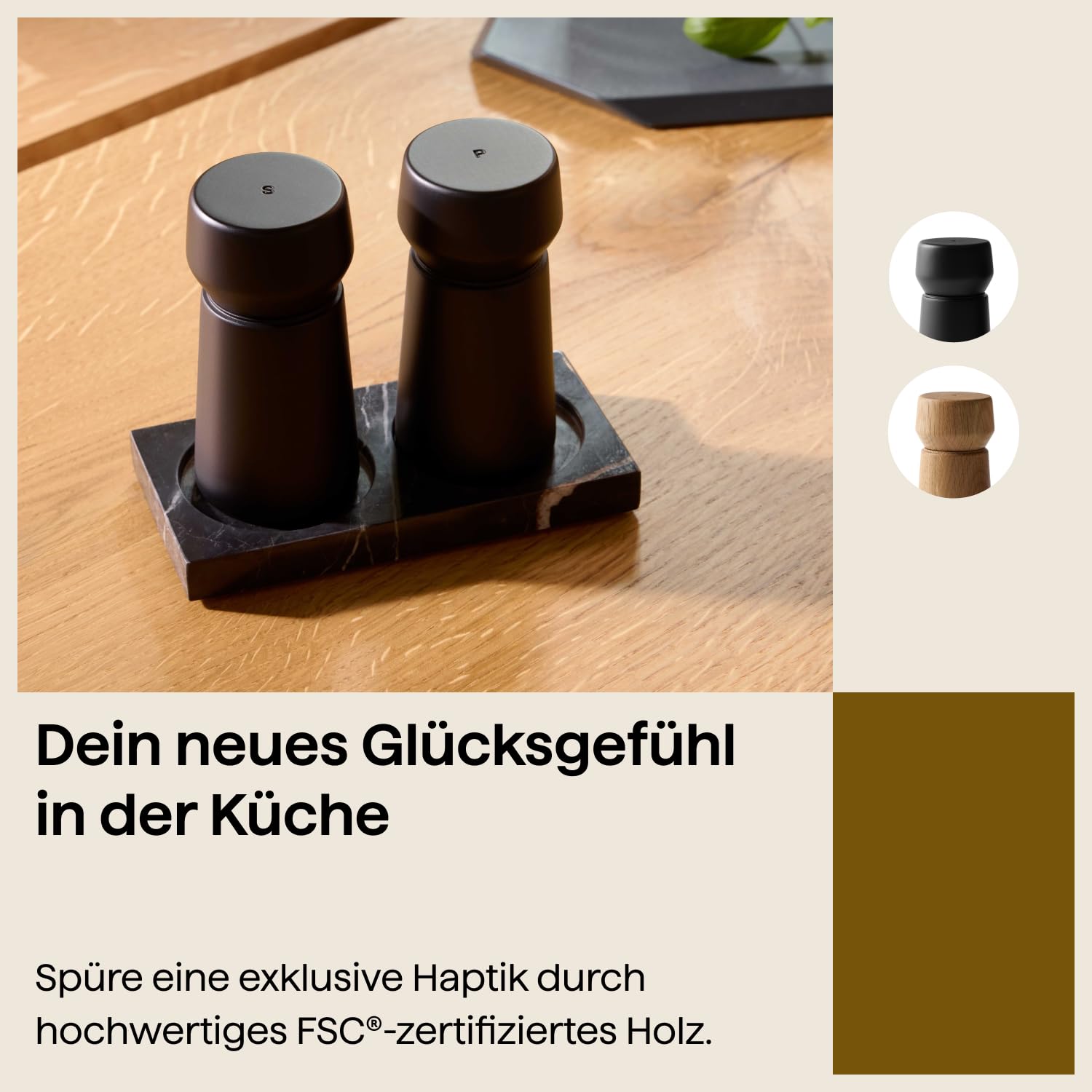 Crushgrind Amsterdam Gewürzmühle mit Keramikmahlwerk | 2er Set | Buchenholz | Salz und Peffermühle mit verstellbarem Mahlgrad | aus hochwertigen, nachhaltigen Materialien | 2x Schwarz (110 mm) | 11 cm - Keramikmahlwerk mit verstellbarem Mahlgrad - Für Sal