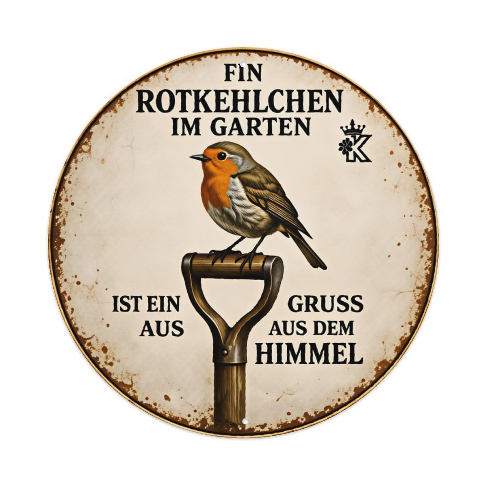 German Robin Bird Garden Inspirational Quote Decor Plaque Vintage Aluminium Metal Sign, Retro Wall Decor for Home, Bar, Garage & Farmhouse 20x20cm