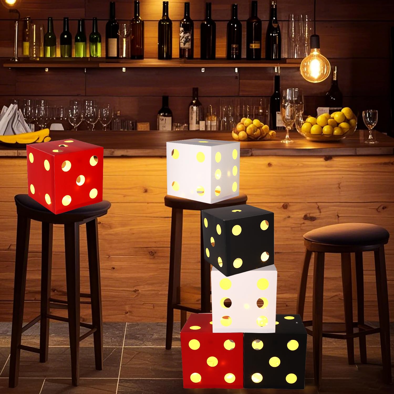 BTFO 6pz Grandi Scatole Regalo Dadi Casino con Luci, 18cm Favori Party Dadi Luminosi per Decorazioni a Tema Casino Serata di Giochi Las Vegas Compleanno Centrotavola (Rosso, Nero, Bianco)