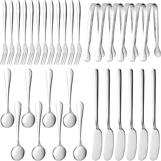 Suwimut 32 Pieces Cheese Butter Spreader Knives Set, Charcuterie Accessories Stainless Steel Cheese Spreader Knives, Mini Serving Tongs, Spoons and Forks for Butter Cheese Jam Appetizer Pastry Making