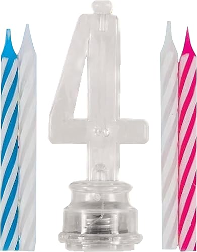 Miniatura 1 de Juego de velas y número iluminado multicolor para torta de cumpleaños, 5 unidades, 4, Multicolor