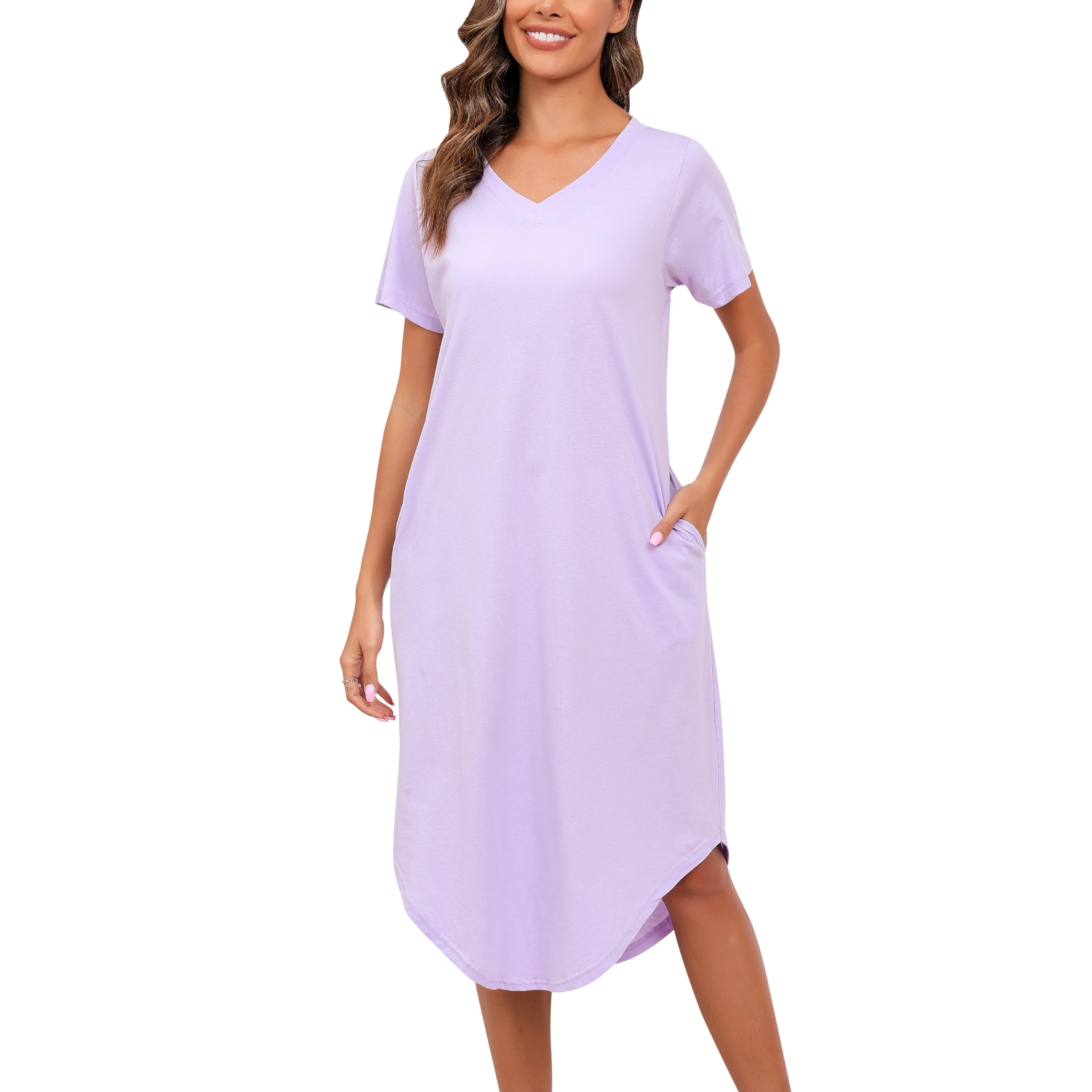 PNAEONG Nightgowns for Women Cotton Short Sleeve Long Nightshirts