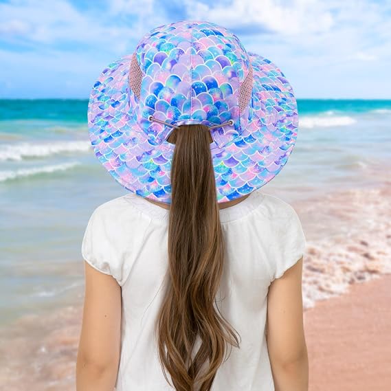 Kids Sun Hat for Toddler Girls Unicorn Bucket Hats UV Protection Summer Hat for Kids Wide Brim Fishing Hat 2-8 Years