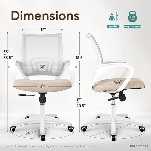 Miniatura 3 de ETONEX Silla de oficina con cojín ergonómico de respaldo medio, soporte lumbar, ajustable, giratoria, silla de escritorio para computadora,