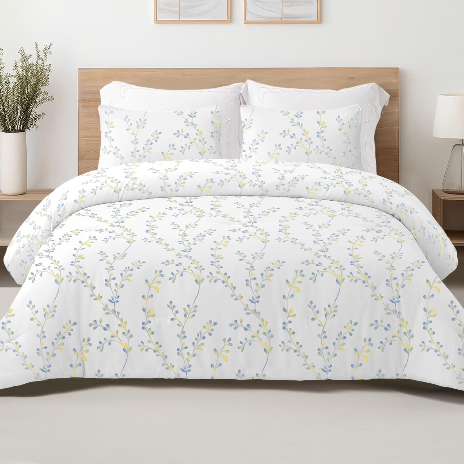 Exclusivo Mezcla Reversible Queen Comforter Set, 3 Pieces Microfiber Bedding Down Alternative Comforter for All Seasons with 2 Pillow Shams, Floral Pattern, White White Floral Queen (90