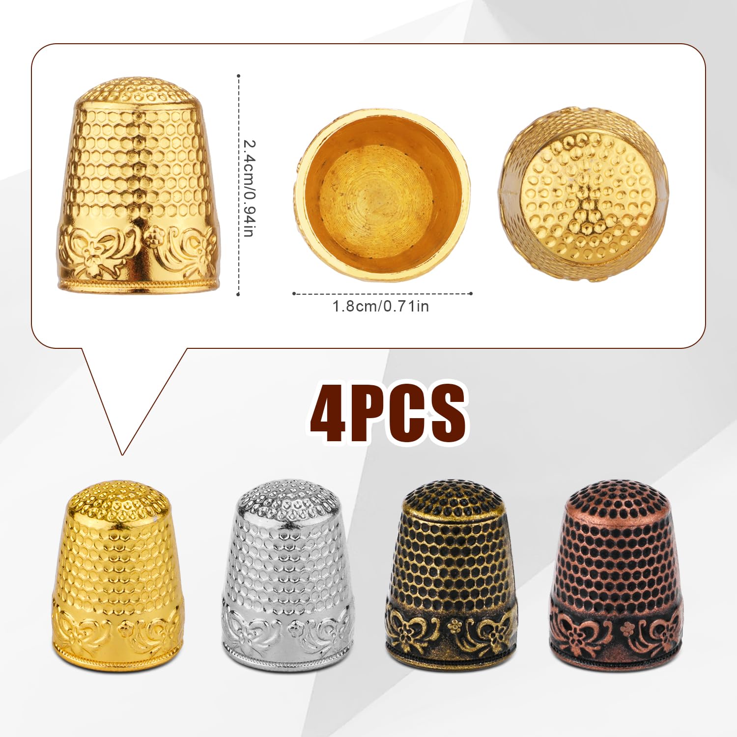 5 Ditali Da Cucito In Metallo Regolabili - Con Scudo Protettivo - Per Cucito A Mano, Ricamo - Foto 4