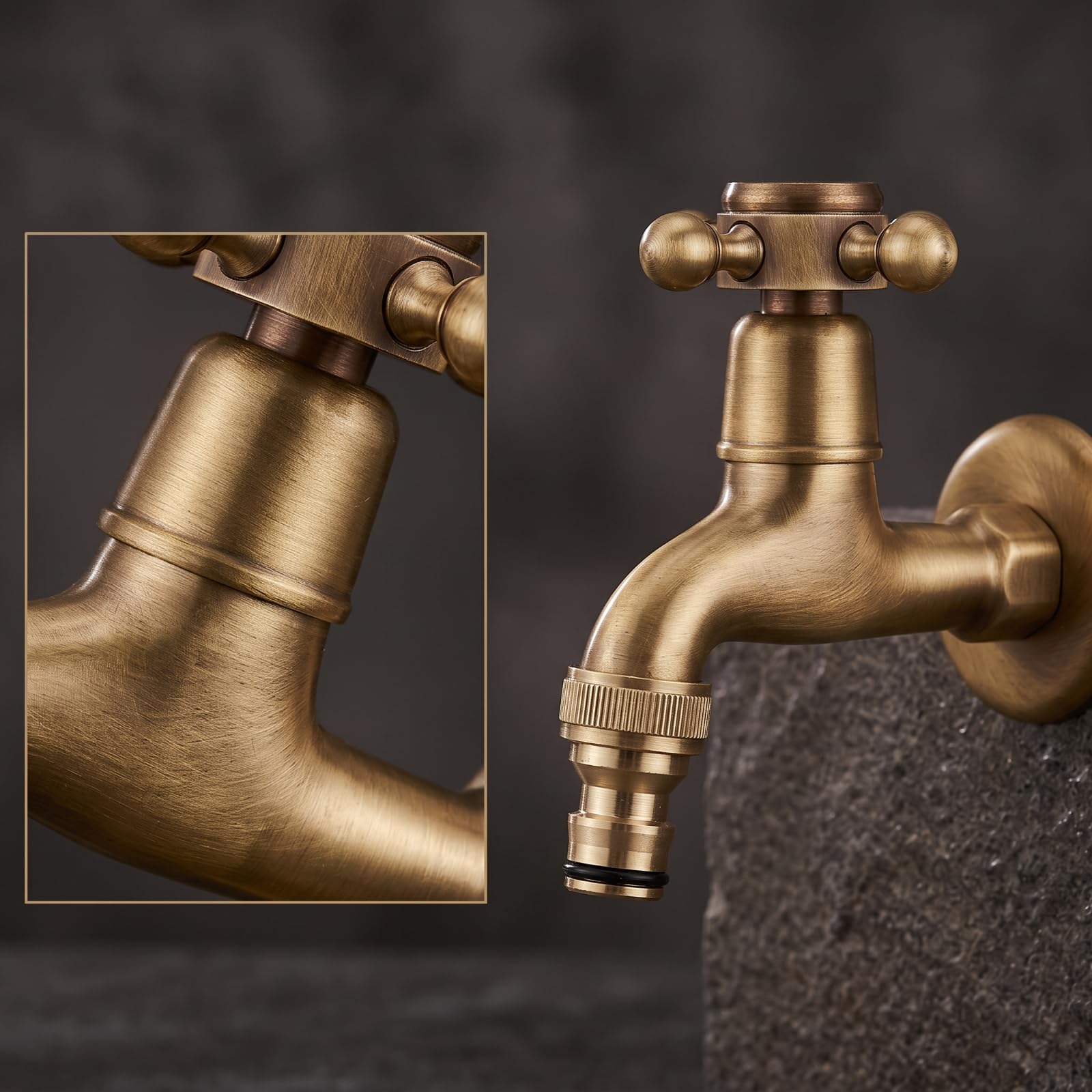 Robinet avec Rosace Finition Étanche, Modèle Court En Bronze Antique Compatible Avec Tuyau D Arrosage