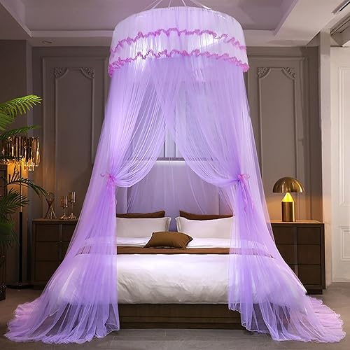 Vista 11 de Kertnic Toldo de cama con mosquitera para niñas, toldo de princesa, cortina de cama de malla fina transparente, toldos de cama para niños y adultos