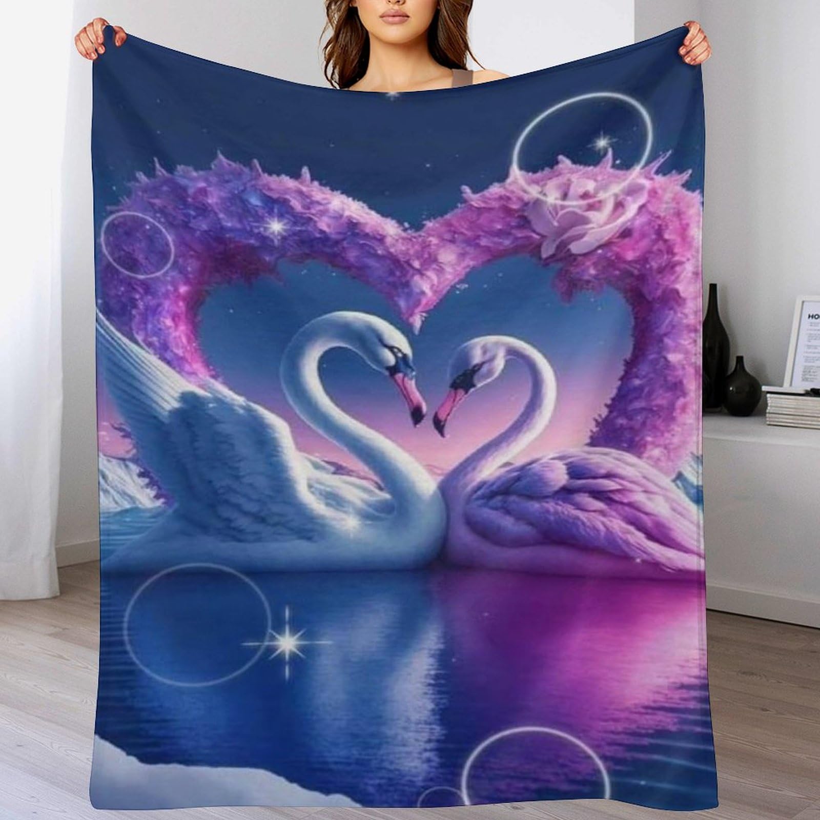 Couverture cygne anti-froid en flannel respirante pour lit canapé enfant et adulte