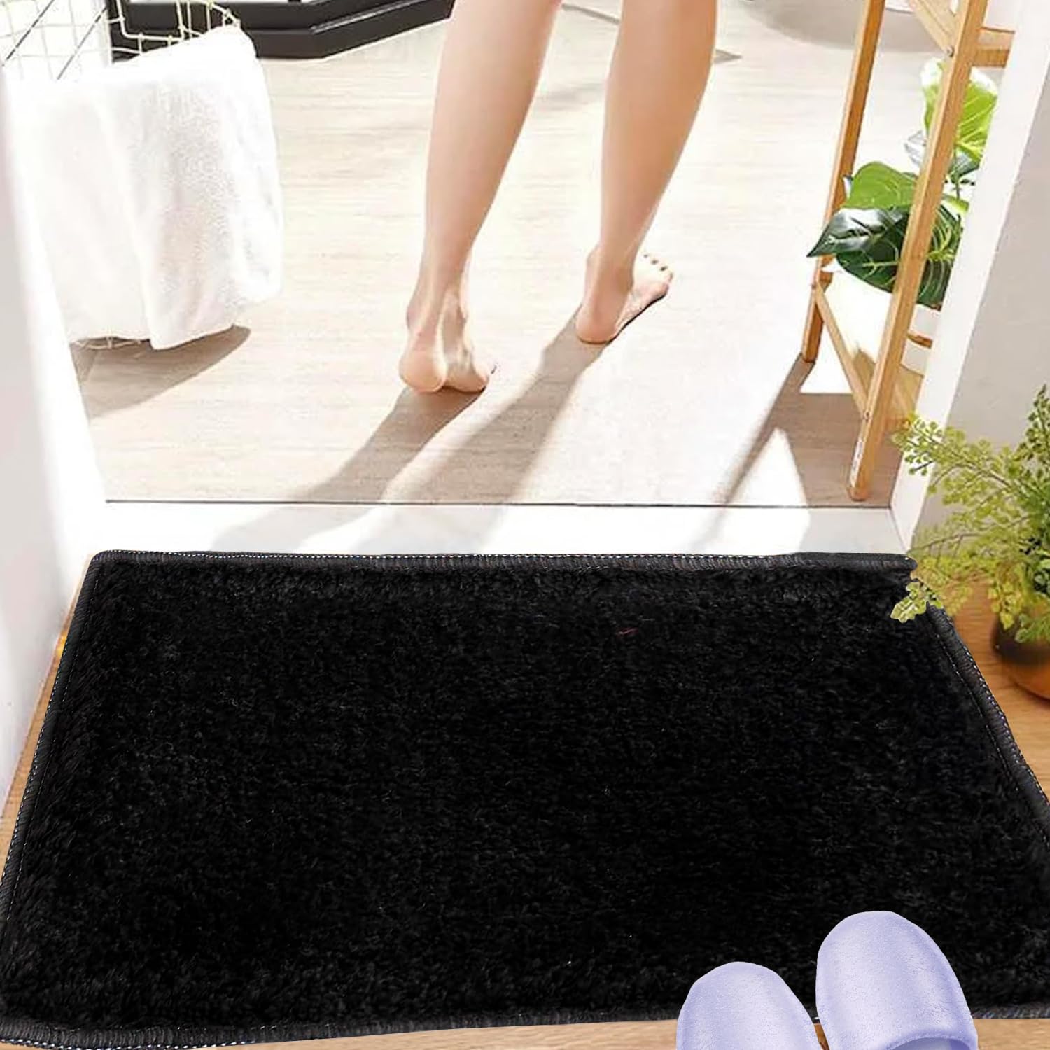 Zureni 35x50cm Rectangle Doormat Anti Skid and Dirt Resistant Soft Microfiber Floormat Quick Dry Absorbent Indoor Outdoor Rug for Bedroom Kitchen Bathroom Office Floor Entrance (1Pc, Black)-image-45