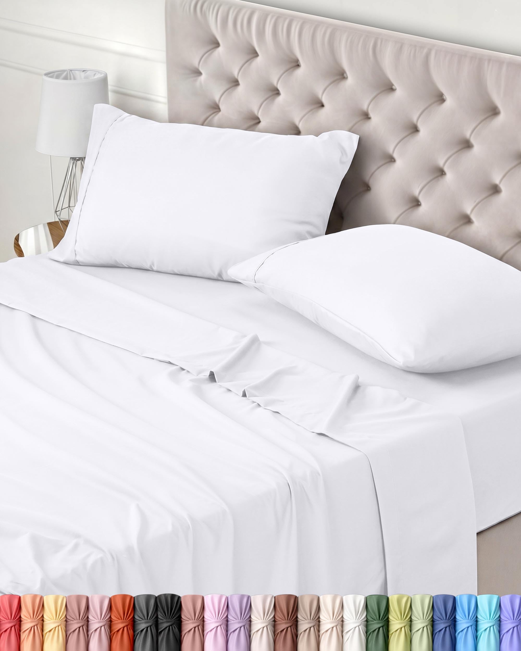 Utopia Bedding - Set Lenzuola Letto Matrimoniali 4 Pezzi 180x200 cm - Spazzolata Poliestre di Microfibra - Oeko-Tex Certificato - Lenzuolo con Angoli, Lenzuolo Piatto e 2 Federe 50x75, Bianco