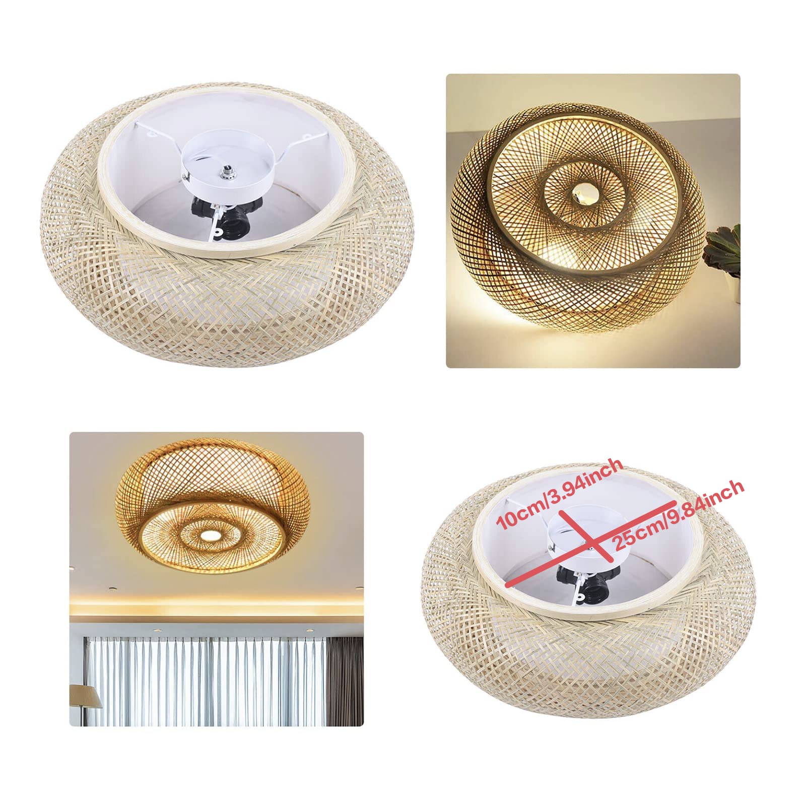 16"Vintage Woven Bamboo Ceiling Lights Rattan Flush Mount Ceiling Light ...
