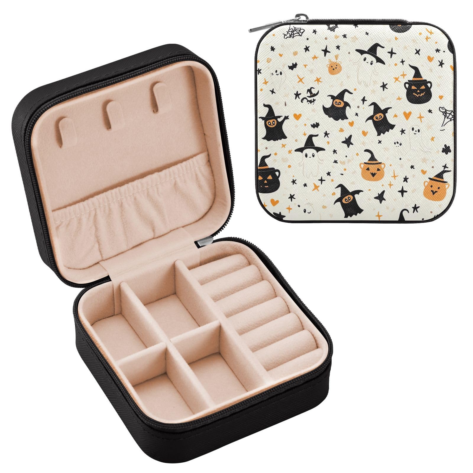 YETTASBIN Halloween Elements Jewelry Box for Teens Girls Women Birthday Christmas Gift Portable PU Leather Jewelry Storage Box