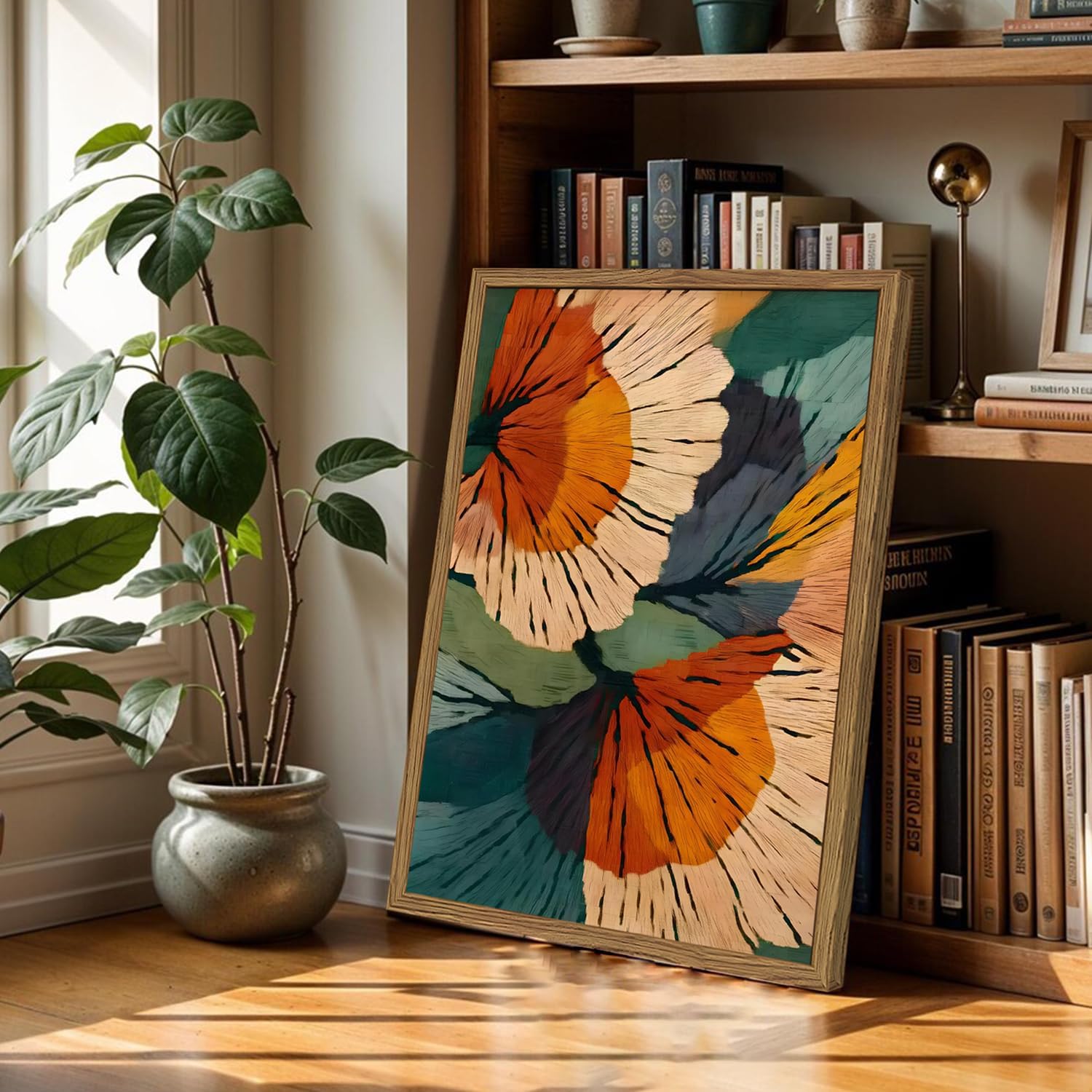 Framed Abstract Floral Wall Art, Boho Vintage Flower Pictures Wall Decor, Mid Century Modern Botanical Paintings Canvas Prints for Living Room Bedroom Office 16x24 inch