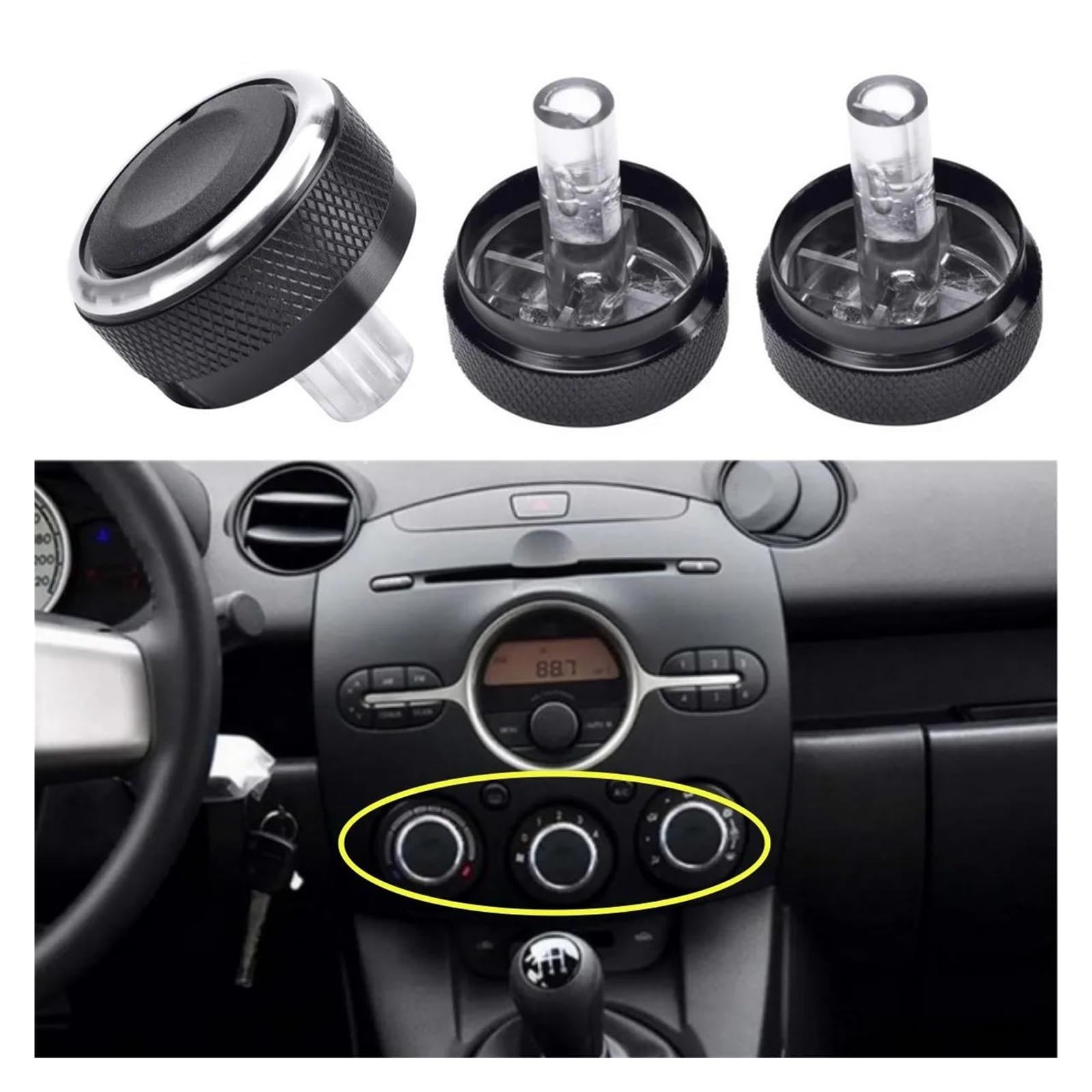 Modanature interne Auto Aria Condizionata Manopola AC Manopola Interruttore Di Controllo Del Calore Pulsante Facelift Sostituire Per 2 M2 DEMIO 2007-14 Accessori Interni