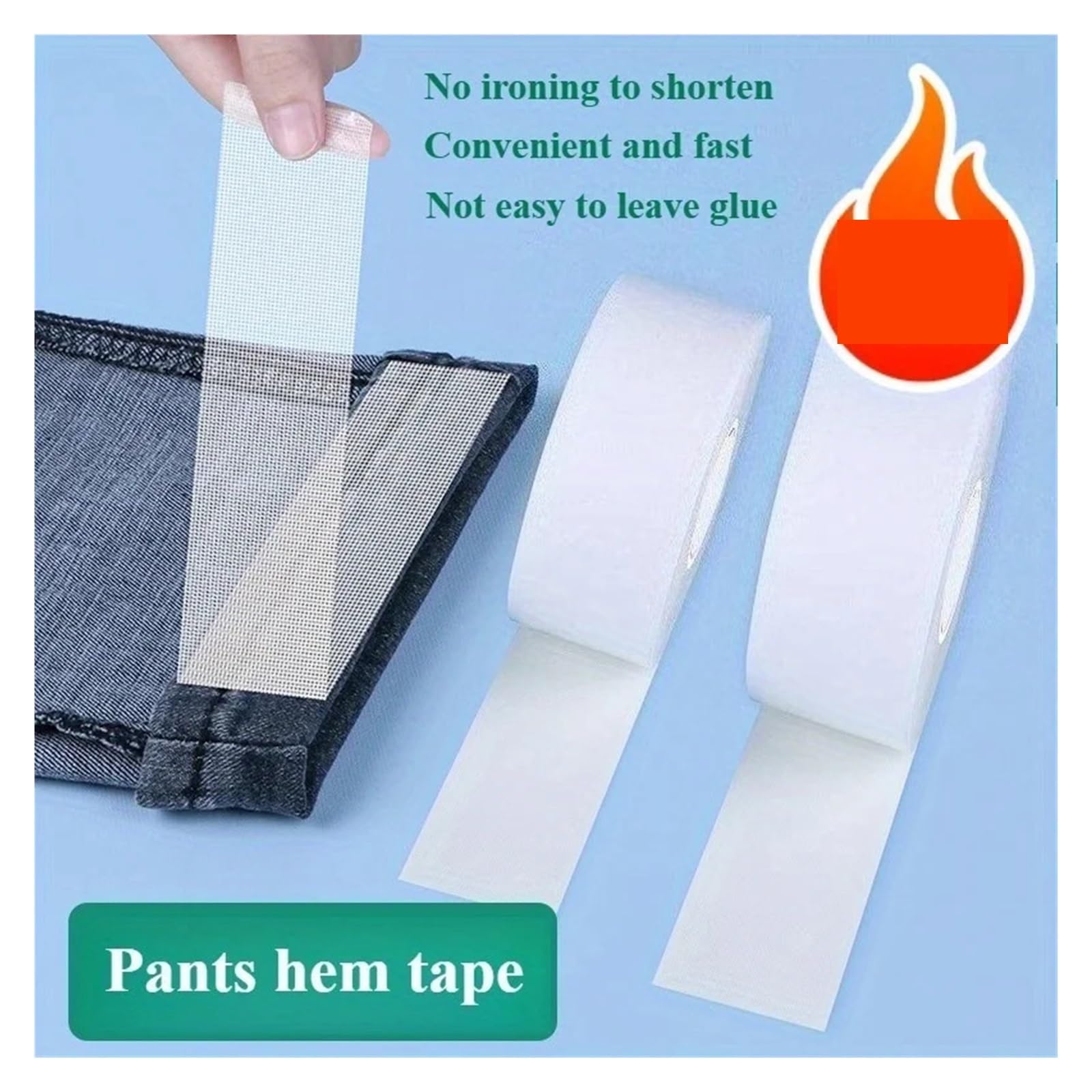 Nastro per orli dei pantaloni Nastro for orlo senza stiratura for pantaloni, tessuto a rete bianco con adesivo, for sartoria fai-da-te, tende, accessori for cucire(3 Rolls)