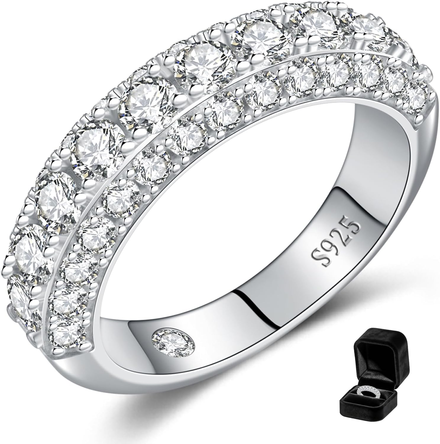 Wedding Engagement Gift for Wife, Moissanite Wedding Band for Women D Color VVS1 Eternity Ring, White Gold Plated S925 Sterling Silver Comfort Fit Bridal Band Hypoallergenic