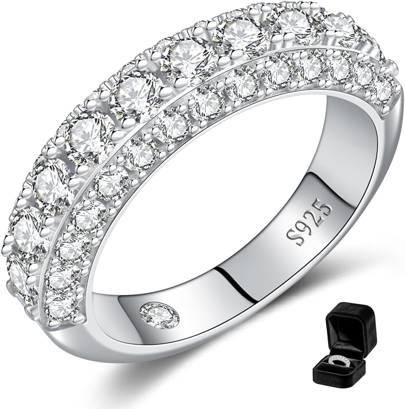 Wedding Engagement Gift for Wife, Moissanite Wedding Band for Women D Color VVS1 Eternity Ring, White Gold Plated S925 Sterling Silver Comfort Fit Bridal Band Hypoallergenic