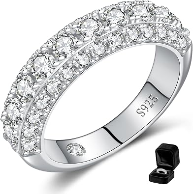 Wedding Engagement Gift for Wife, Moissanite Wedding Band for Women D Color VVS1 Eternity Ring, White Gold Plated S925 Sterling Silver Comfort Fit Bridal Band Hypoallergenic