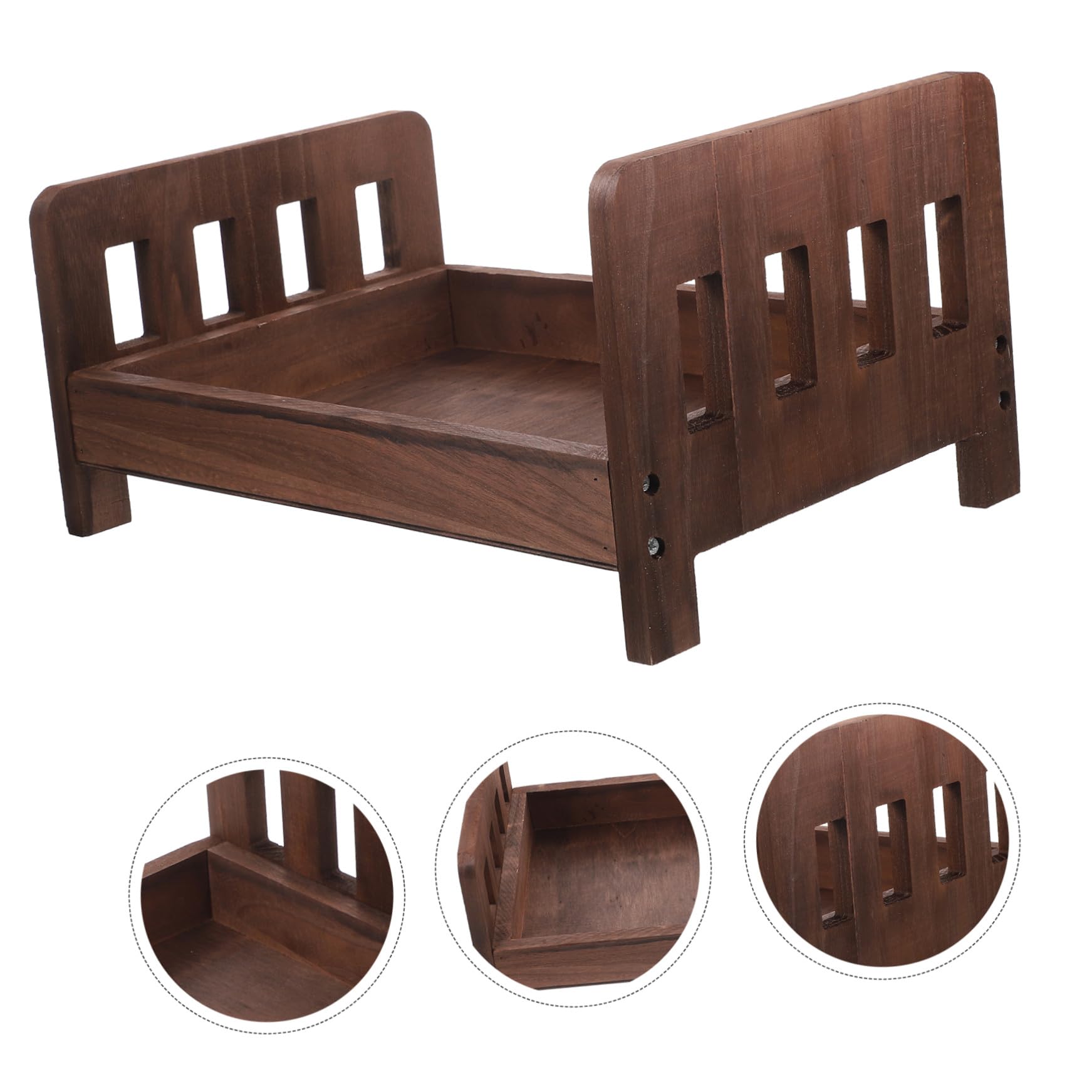 Housoutil Accesorios para Fotografía de Recién Nacidos Diseño Adorable Práctico y Resistente Cama de Madera Vintage para Sesiones de Fotos de Bebés
