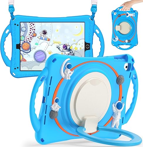 BATYUE Funda para iPad de 65 generación de 9.7 pulgadas con soporte para lápiz soporte giratorio 360 y correa para el hombro, funda a prueba de