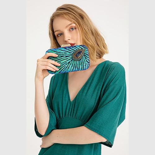 Miniatura 6 de Beaded Sequin Peacock Evening Clutch Bags Party Wedding Purse