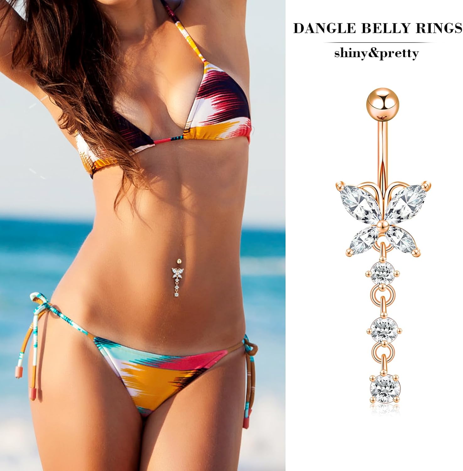 12/15/40Pcs Belly Button Rings 14G Belly Rings for Women CZ Dangle Curved Navel Barbell Body Piercing Jewelry with Gift Box - Image 5