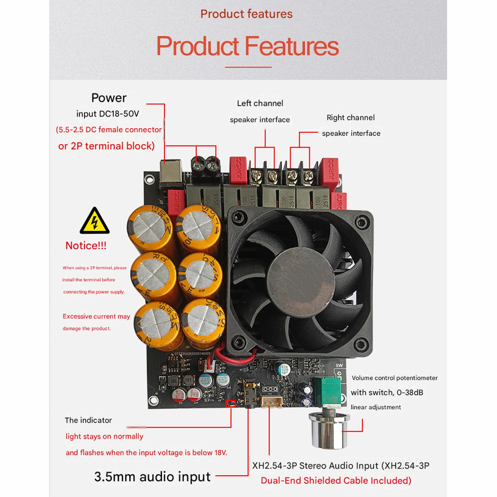 Carte amplificateur auditif numérique Channel 600 W avec gains de