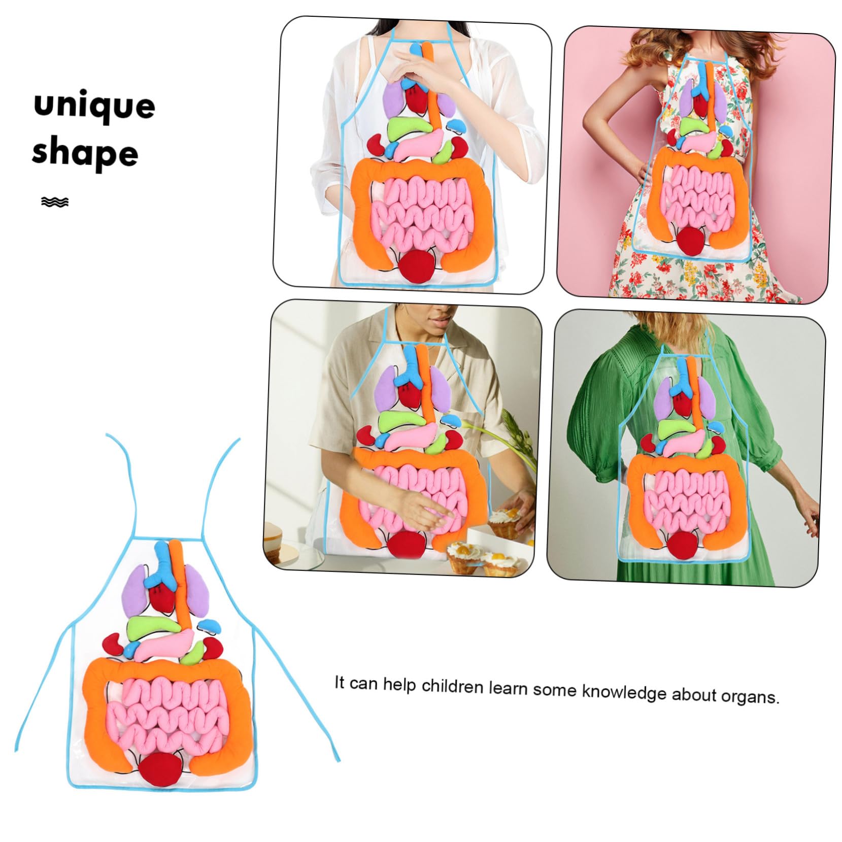 Uonlytech Delantal Educativo en 3D Material Didáctico de Poliéster y Felpa de Órganos del Cuerpo Humano para Niños Adecuado para Jardín de Infancia y Aprendizaje en Casa