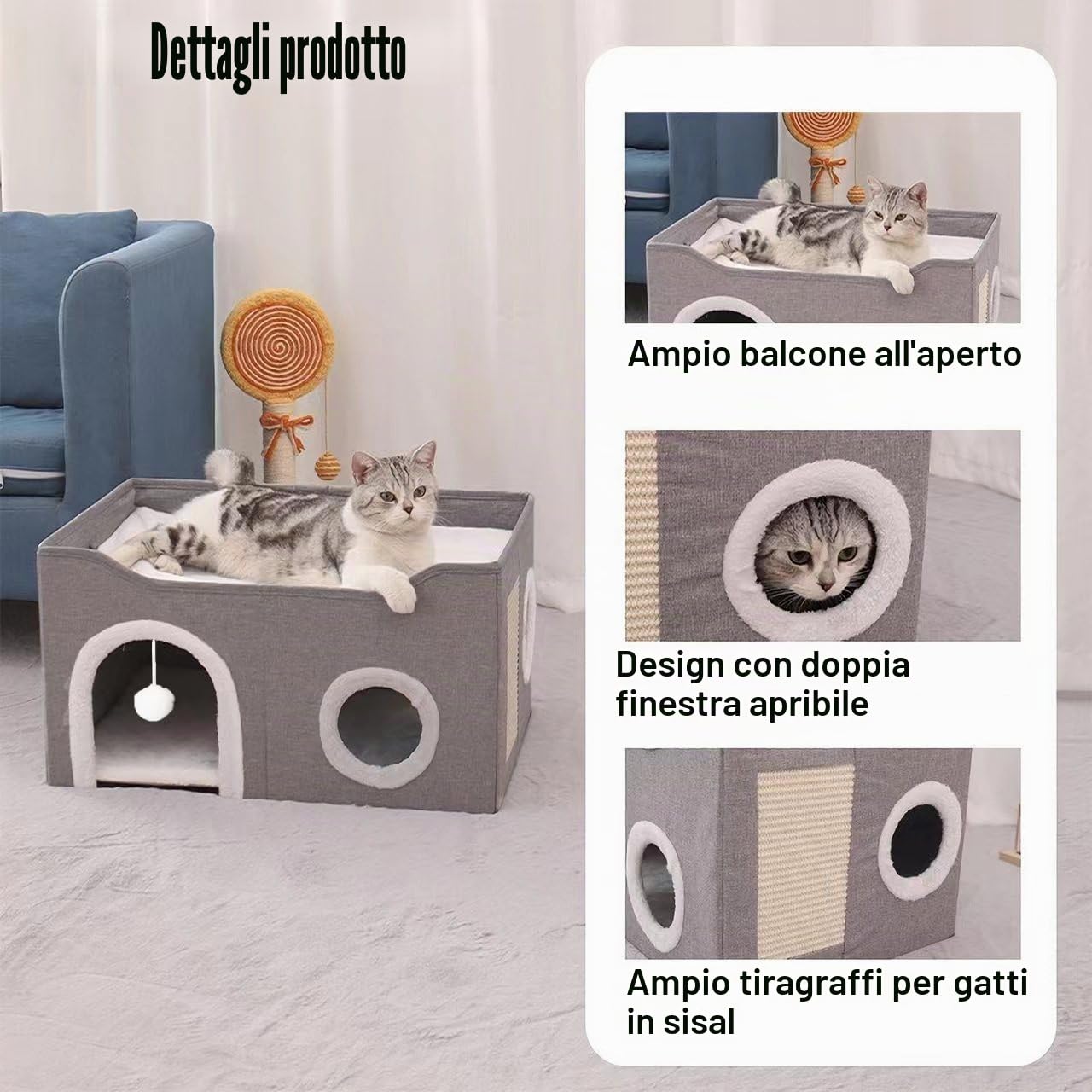 ERNAN Cuccia Gatto e cani.Lettino Per Gatti, Cuccia Gatto Interno, Cuscino per Pieghevole da Interno,Casa pieghevole con terrazza e tiragraffi, Adatto per Gatti,Piccoli Anima (Pink, Medium)