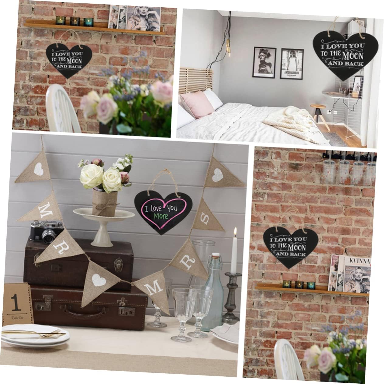 Heart Chalkboard Wooden Hanging Sign for Wedding Messages and Menus