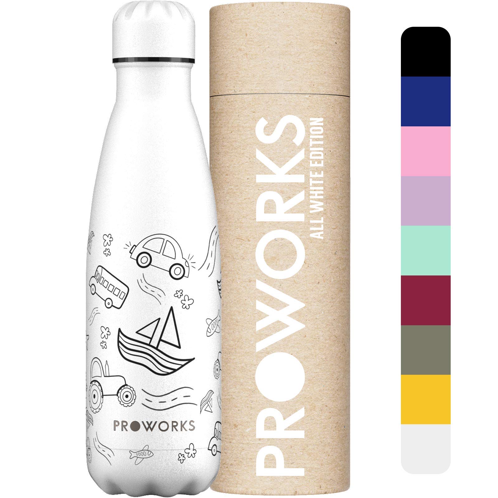 PROWORKS Insulated Water Bottle, BPA Free, Reusable Stainless Steel Water Bottle for 12 Hours Hot & Cold Hold Up to 24 Hours, for Sport, Gym, Travel - 500ml - Pink Daisy — view 41