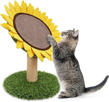 Cat Scratching Posts for Indoor Cats, Cute Flower Cat Tree, Sunflower Scratcher Pad, Kitten Claw Scratch Board with Natural Sisal, Kitty Scratching Tower Furniture Interactive Activity Center Toy