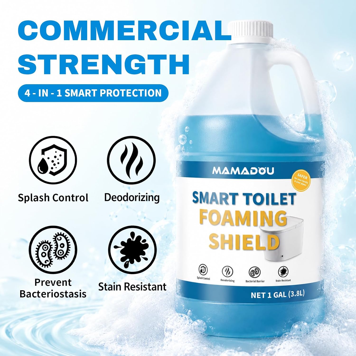 MAMADOU 3.8 Liters Commercial Smart Toilet Foam Agent Cleaner 1GAL Powerful Stain-Resistant Anti-Splash Toilet Bowl Foaming Shield Liquid Large Capacity Cleaning Fresh Comfortable Bathroom